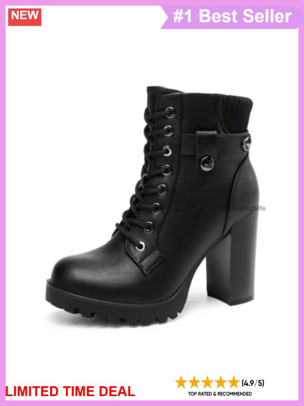 Lace Up Combat Ankle Booties Knit Cuff Chunky Platform Heel Boots